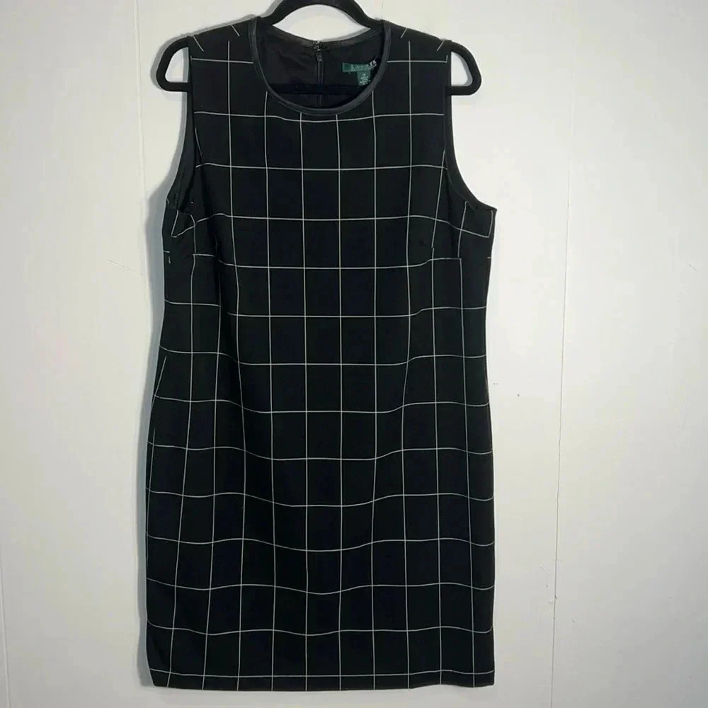 Lauren Ralph Lauren Black & White Checkered Sleeveless Knee Length Dress T5*